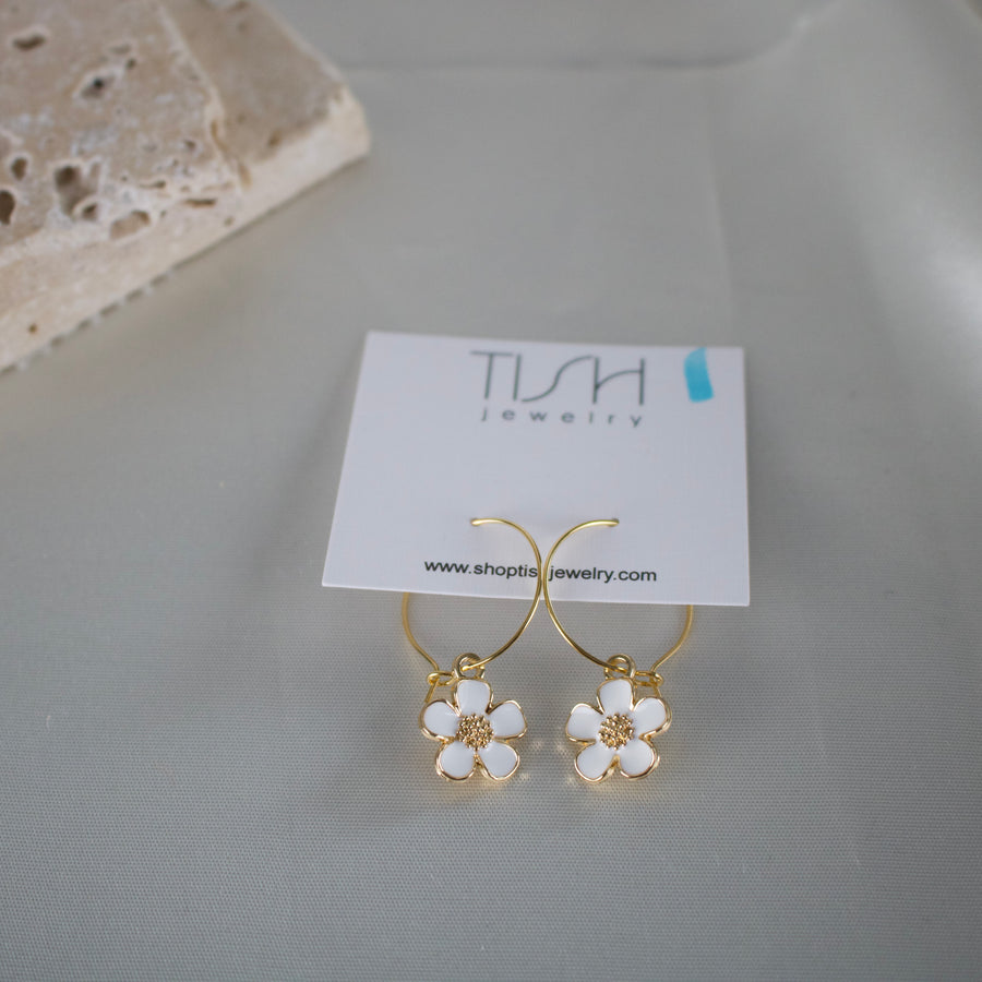 E4 - Flower Charm Hoop Earrings