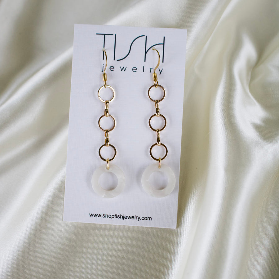 Dua // White Circle Acetate Earrings