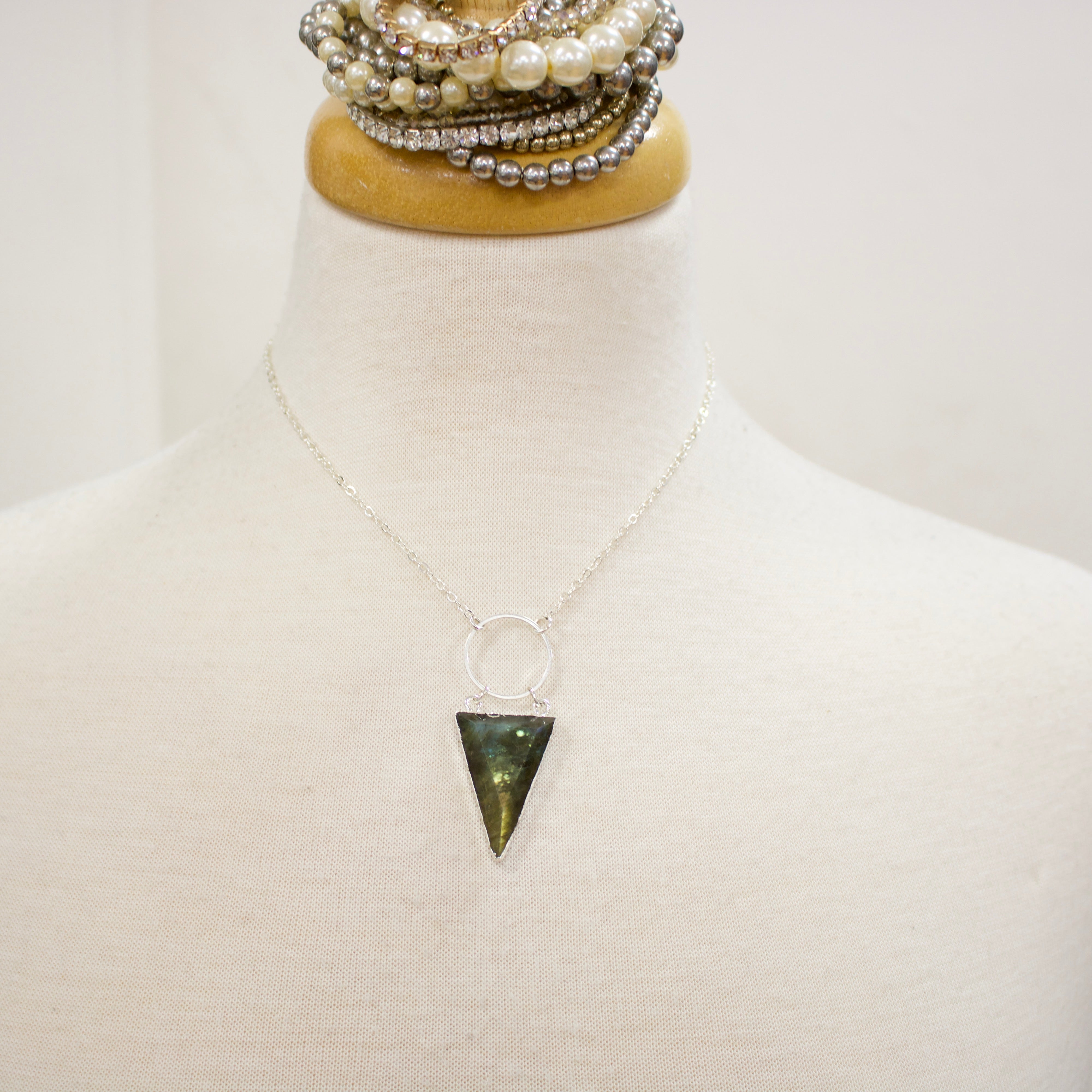 N024 - Silver triangle labradorite necklace