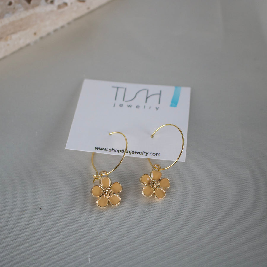 E4 - Flower Charm Hoop Earrings