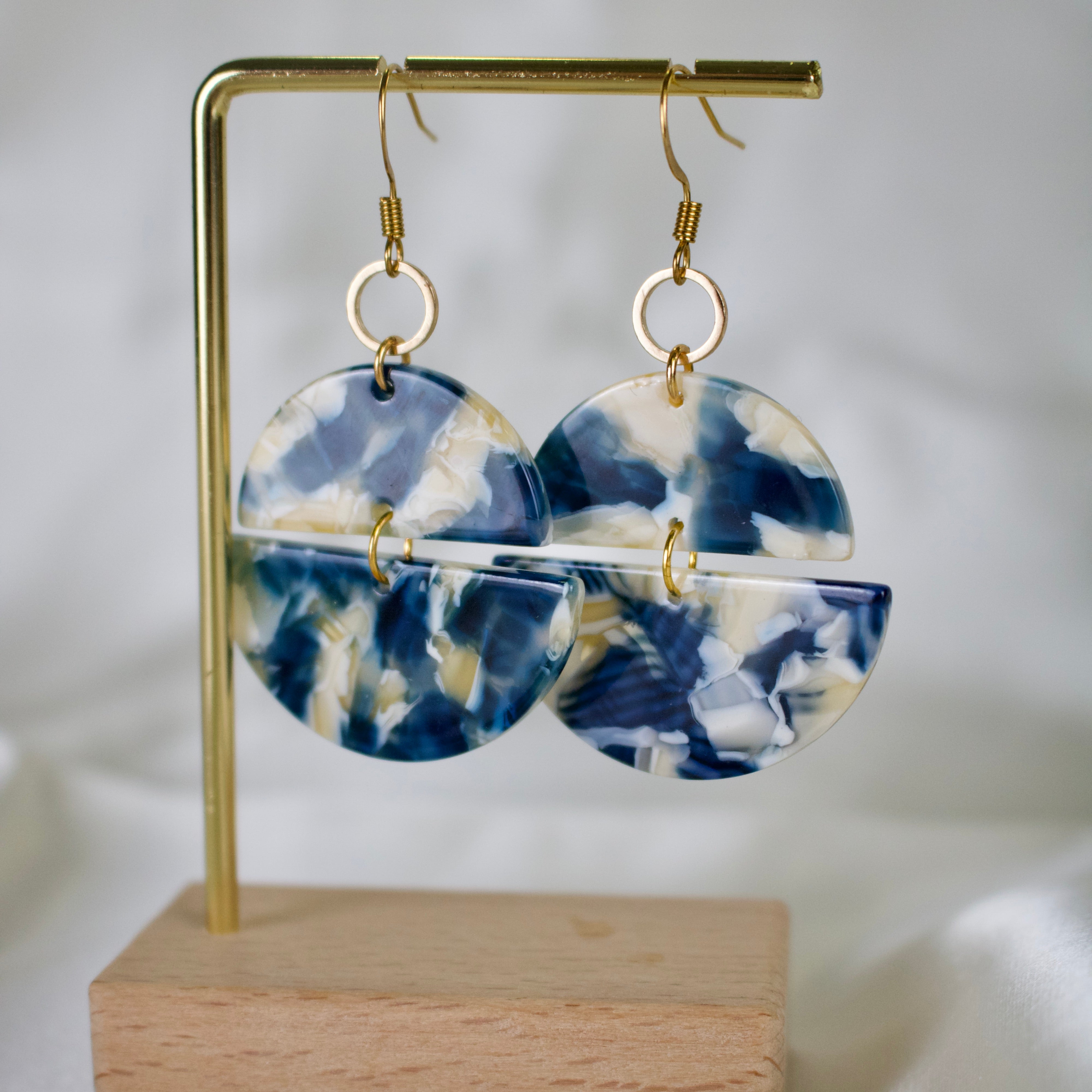 Neela // Blue & Yellow Marbled Statement Earrings