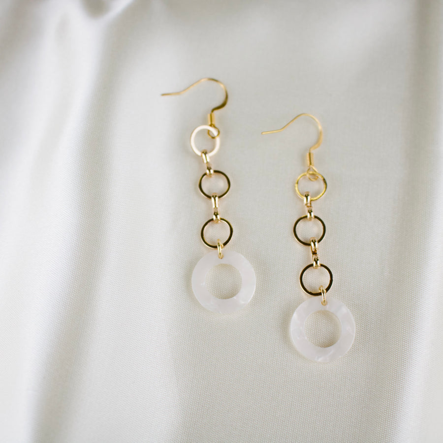 Dua // White Circle Acetate Earrings