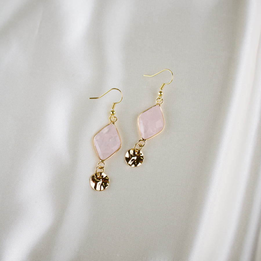 Lux // Diamond Rose Quartz Dangle Earrings