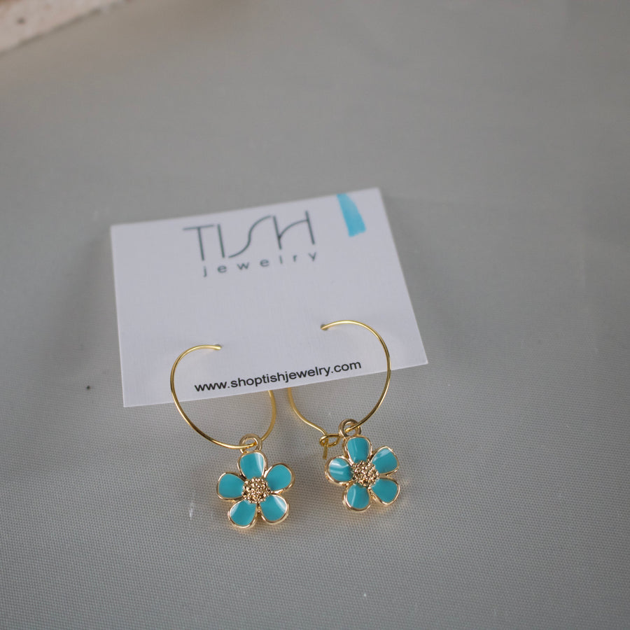 E4 - Flower Charm Hoop Earrings