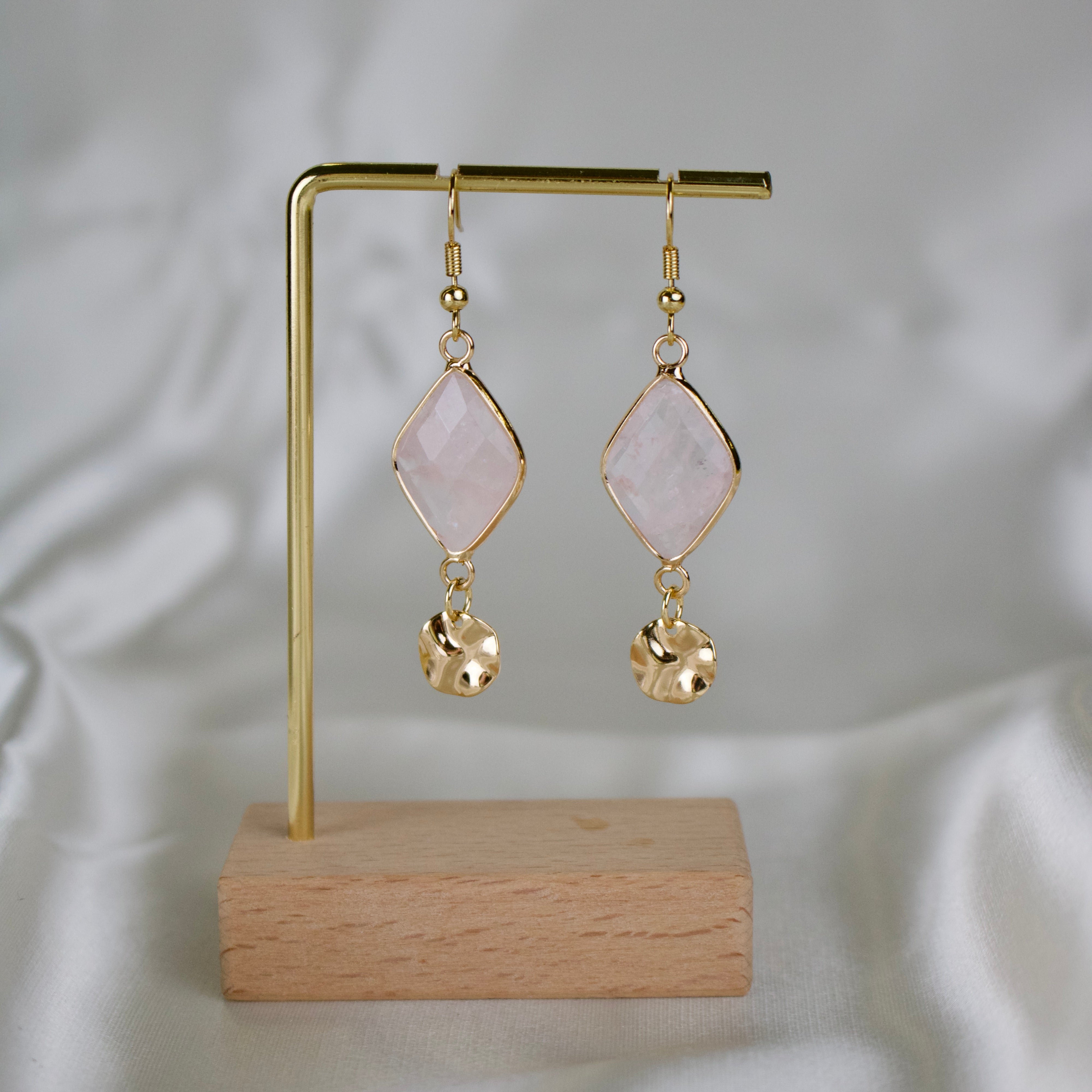 Lux // Diamond Rose Quartz Dangle Earrings