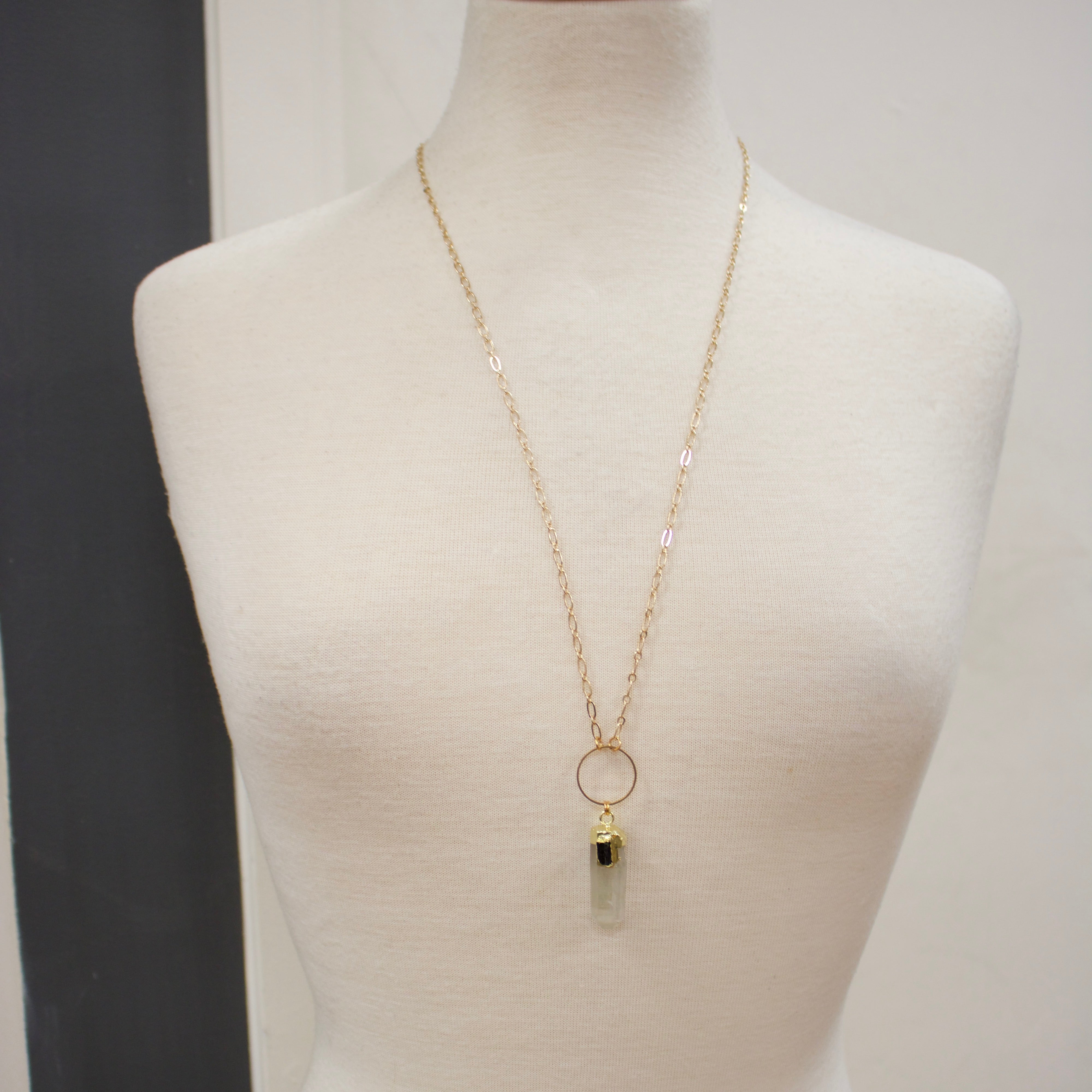 N022 - Clear Quartz Tourmaline Pendant Necklace