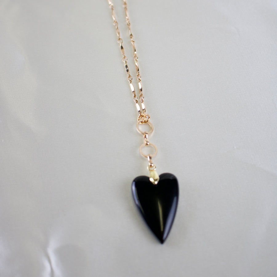 Serena // Black Agate Heart Necklace