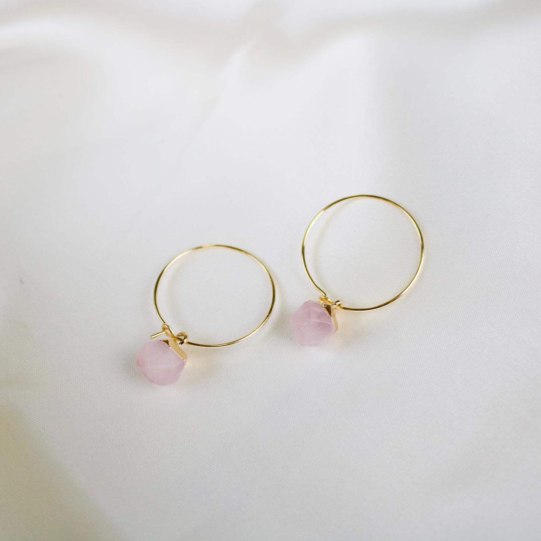 Handcrafted Rose Quartz purchases Taxco Hoop Earrings