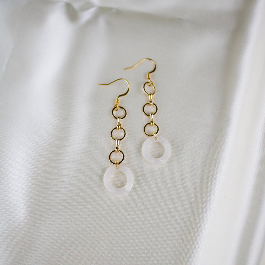 Dua // White Circle Acetate Earrings