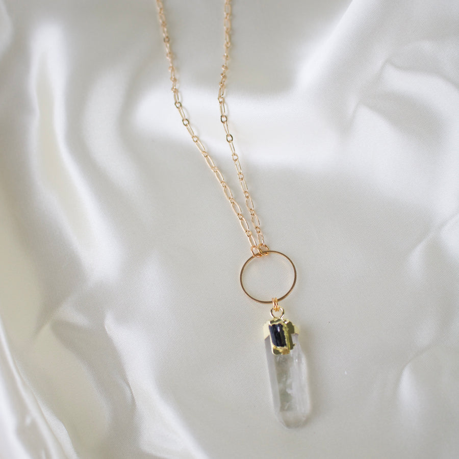 N022 - Clear Quartz Tourmaline Pendant Necklace