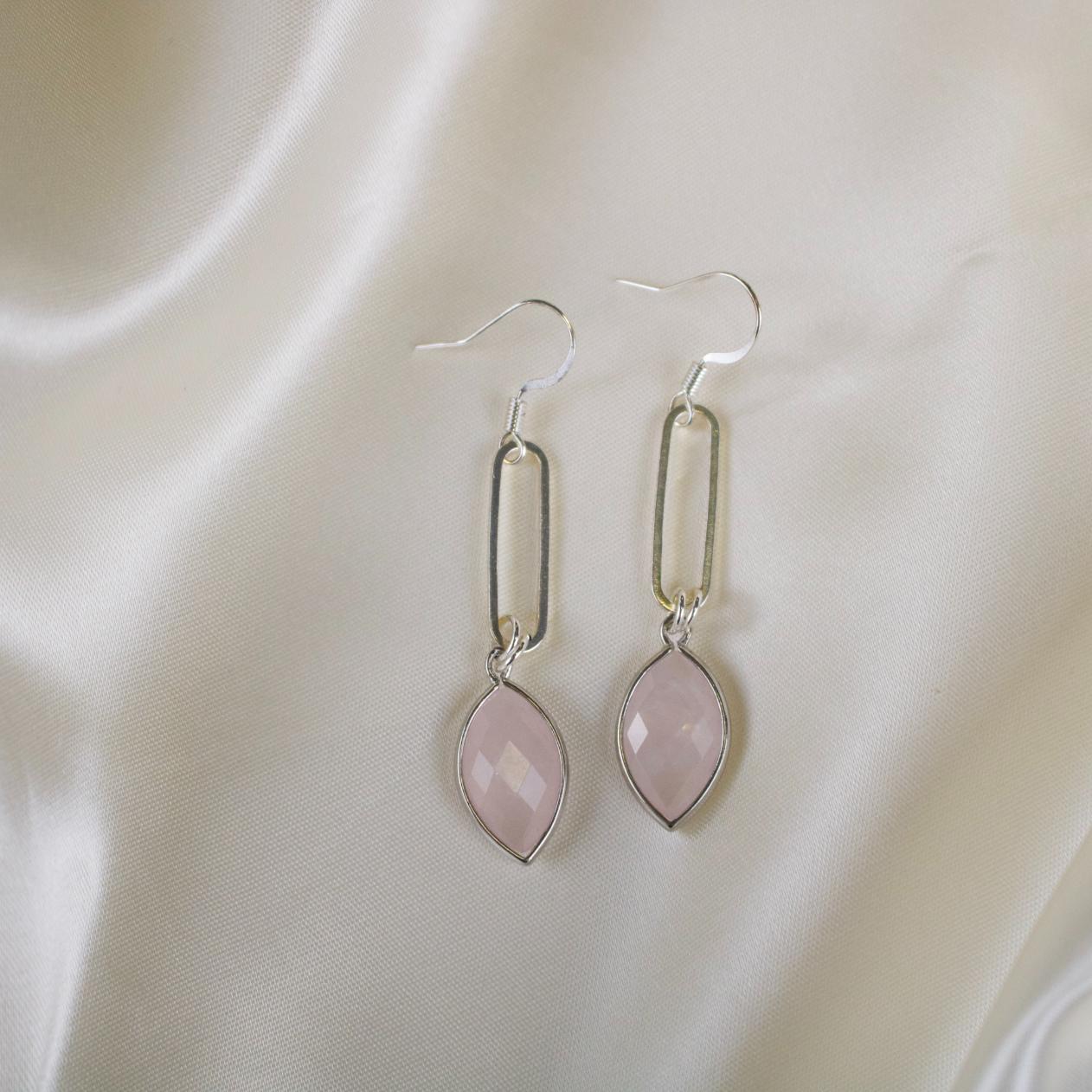 Evette // Silver Rose Quartz Earrings