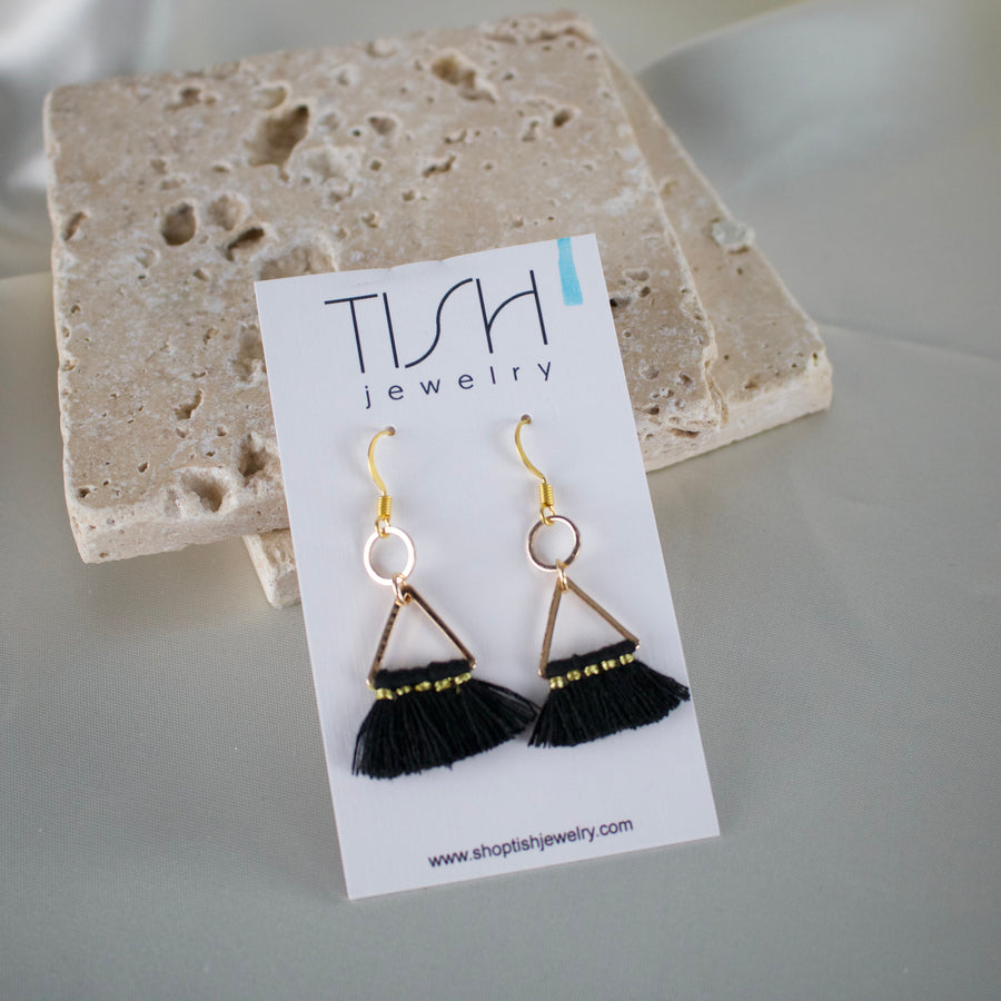 E52 - Black triangle Tassel Earrings