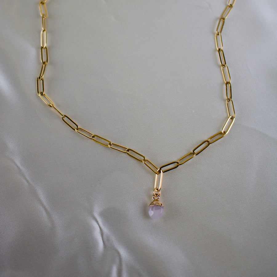 Royce // Gold Paperclip Chain & Quartz Charm Necklace