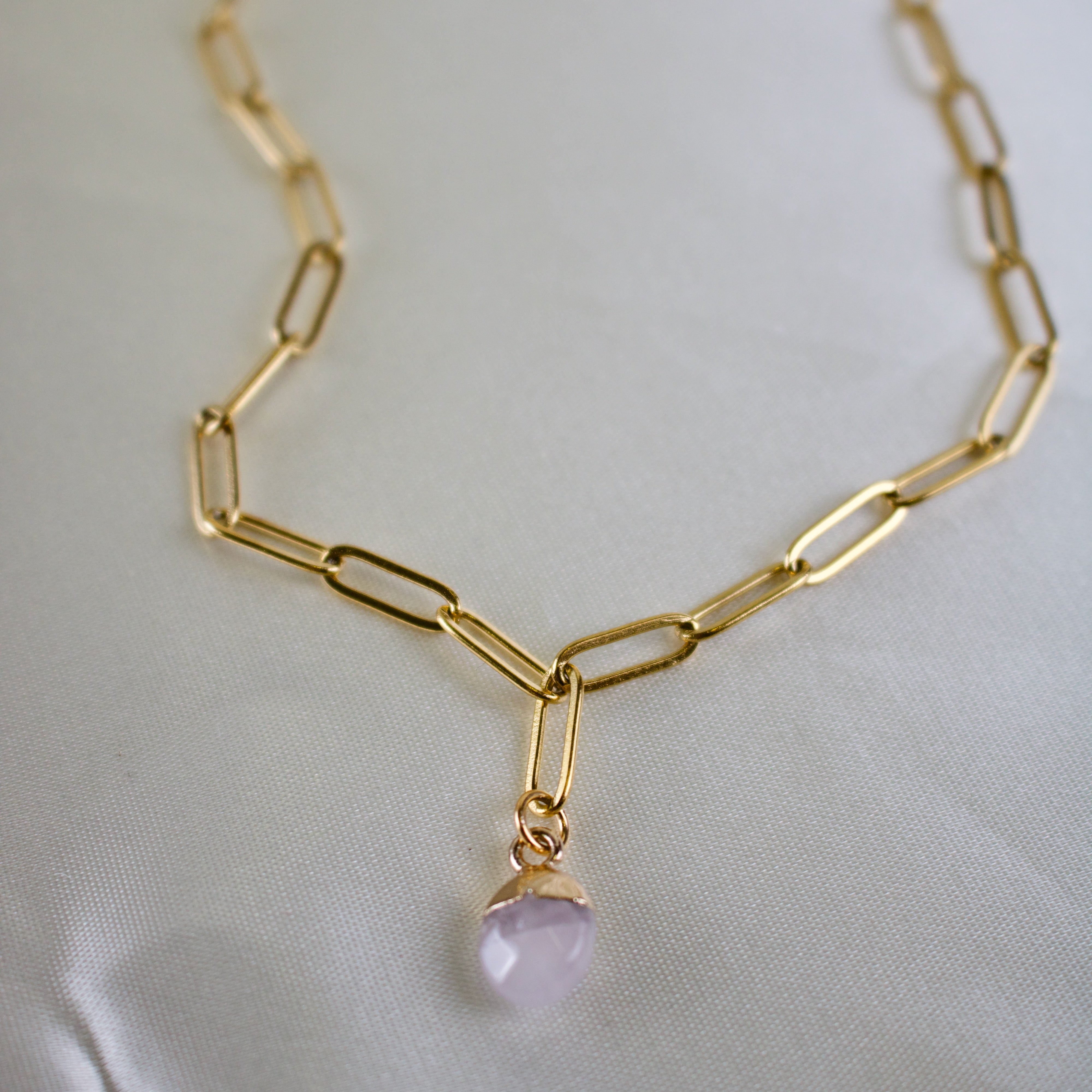 Royce // Paperclip Chain & Quartz Charm Necklace