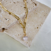 Royce // Gold Paperclip Chain & Quartz Charm Necklace