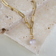 Royce // Gold Paperclip Chain & Quartz Charm Necklace