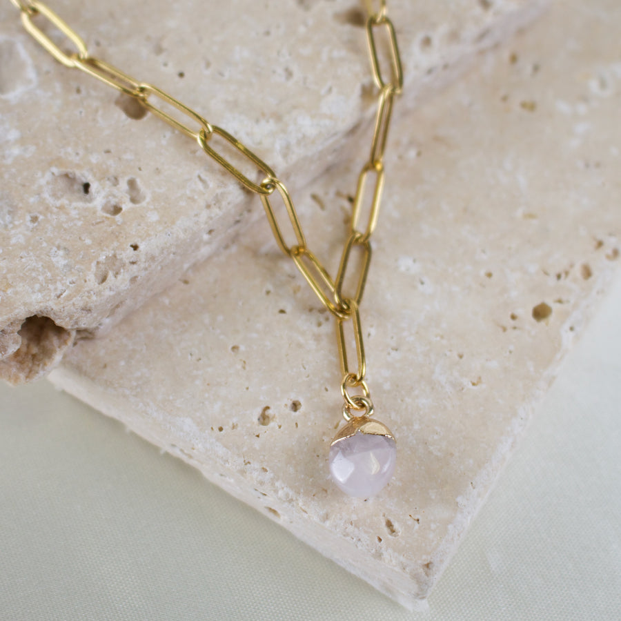 Royce // Gold Paperclip Chain & Quartz Charm Necklace