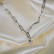 Royce // Silver Paperclip Chain & Quartz Charm Necklace