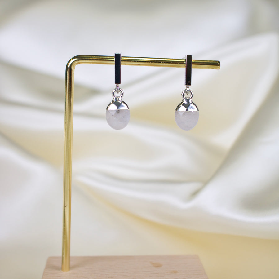 Leah // Silver Clear Quartz Bar Stud Earrings
