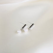 Pearle // Silver Single Pearl Bar Stud Earrings