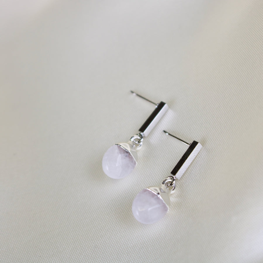 Leah // Silver Clear Quartz Bar Stud Earrings