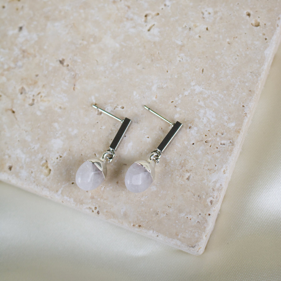 Leah // Silver Clear Quartz Bar Stud Earrings