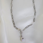Royce // Silver Paperclip Chain & Quartz Charm Necklace