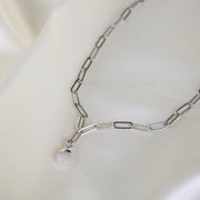 Royce // Silver Paperclip Chain & Quartz Charm Necklace