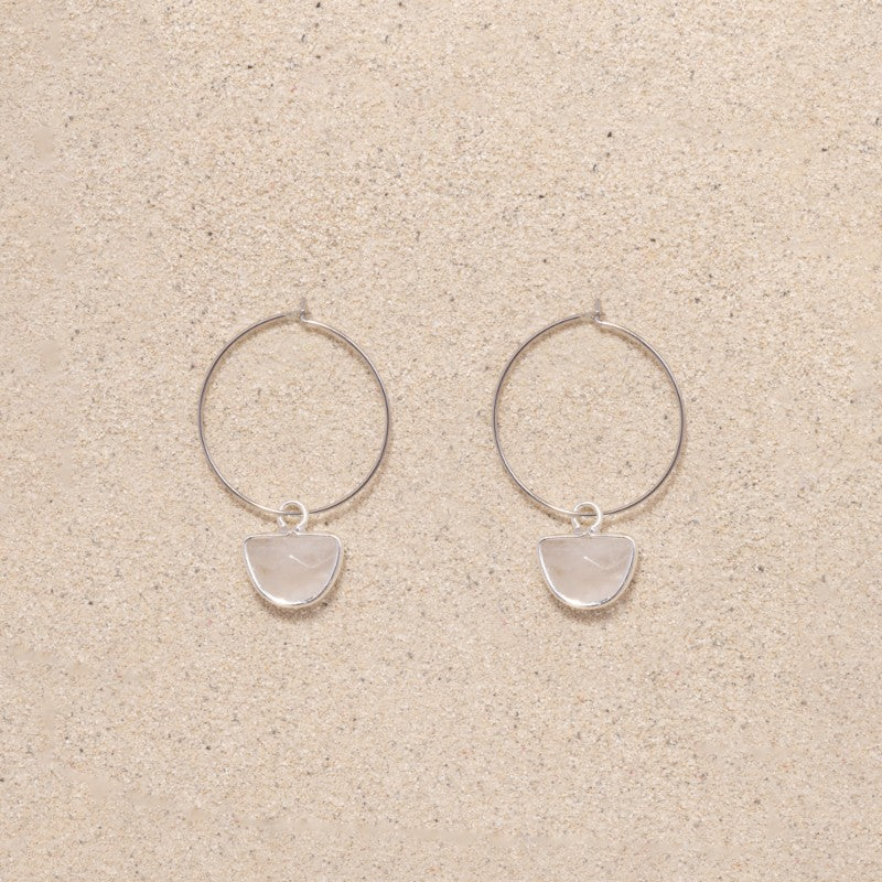 Aura // Silver Hoop Quartz Charm Earrings