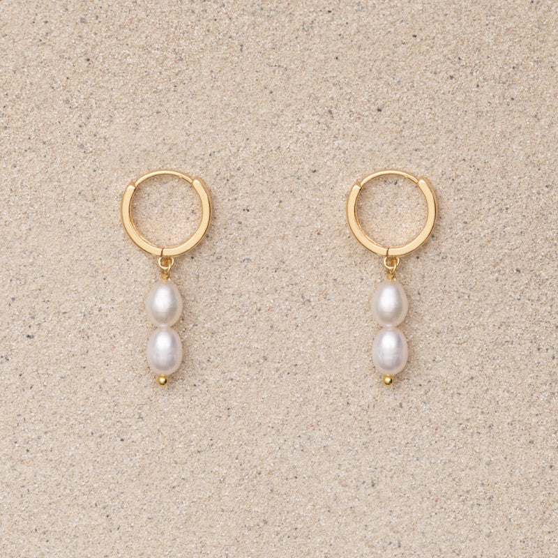 Tate // Pearl hoop huggie earrings