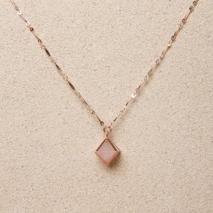 Nina // Rose Quartz & Rose Gold Pyramid Necklace