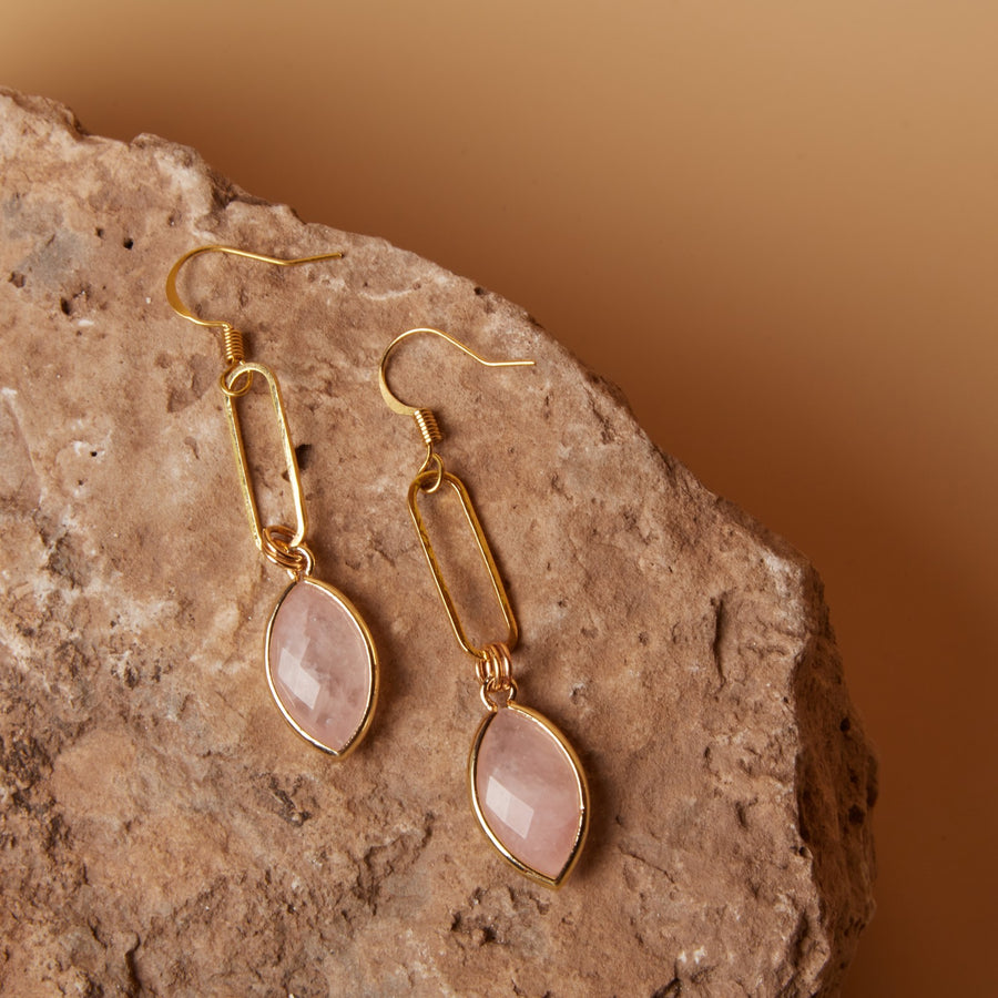 Evette // Gold Rose Quartz Earrings