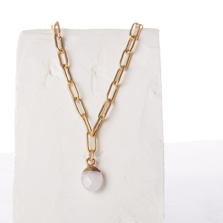 Royce // Paperclip Chain & Quartz Charm Necklace