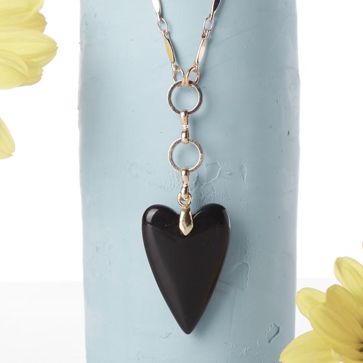 Serena // Black Agate Heart Necklace