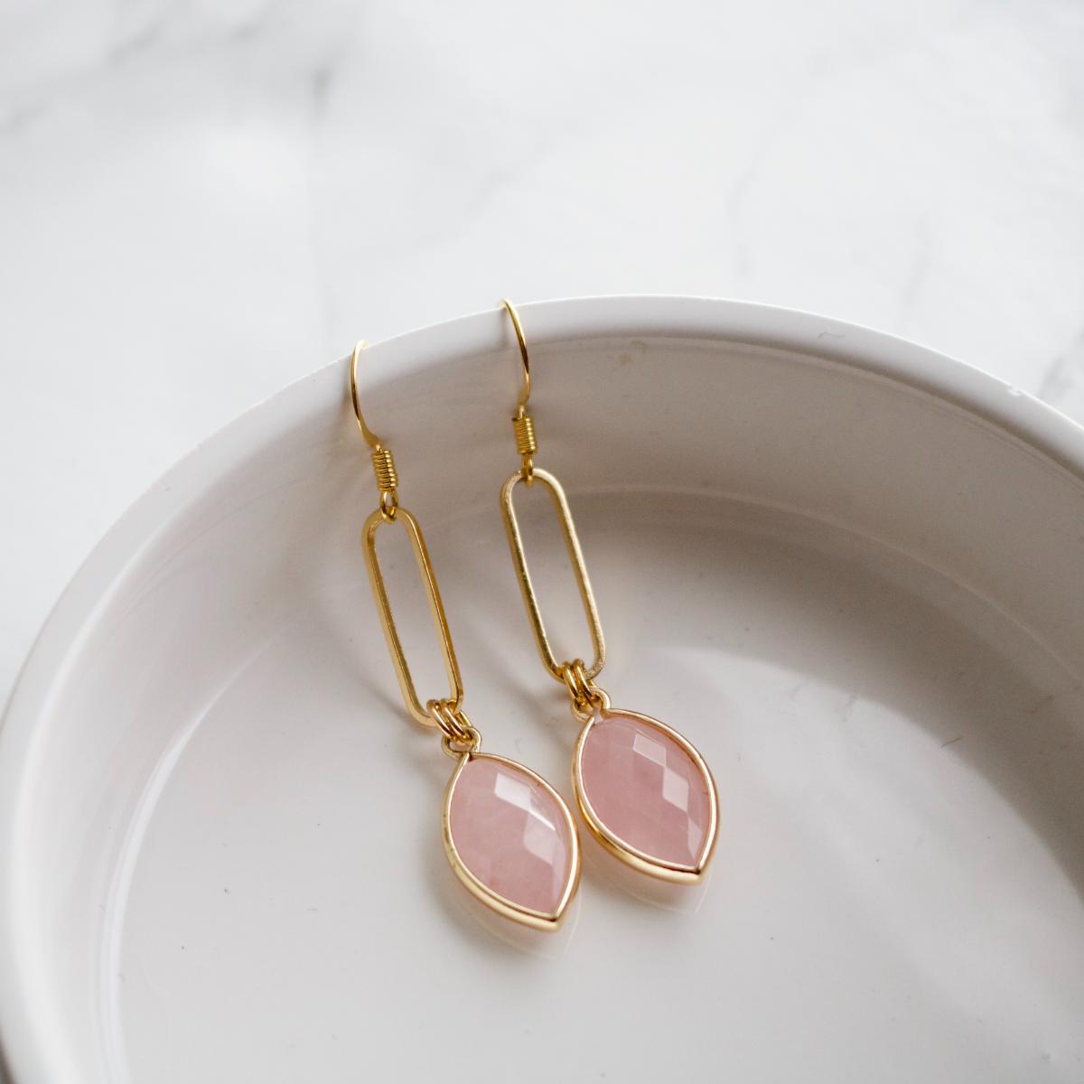 Pink quartz sale drop earrings