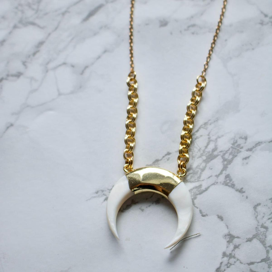Devin // White Shell Crescent Necklace